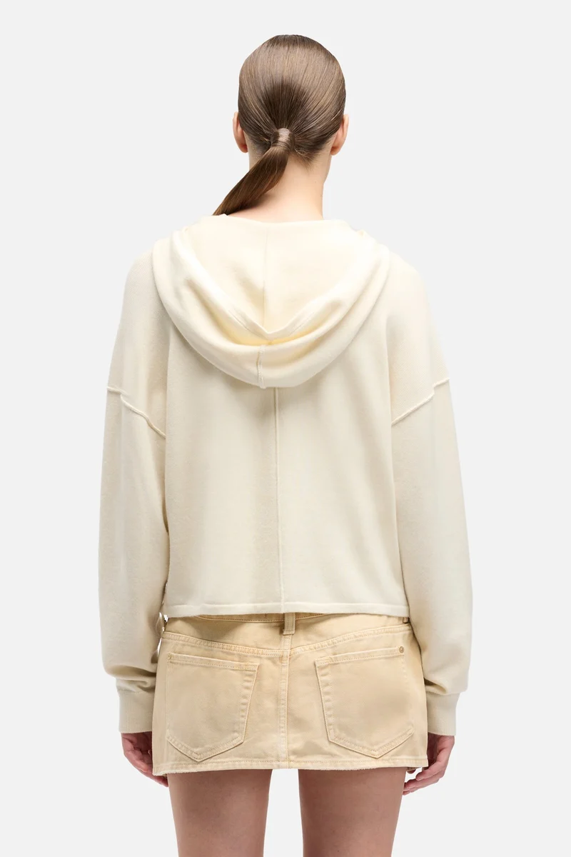 Cashmere Zipper Hoodie in Ice White