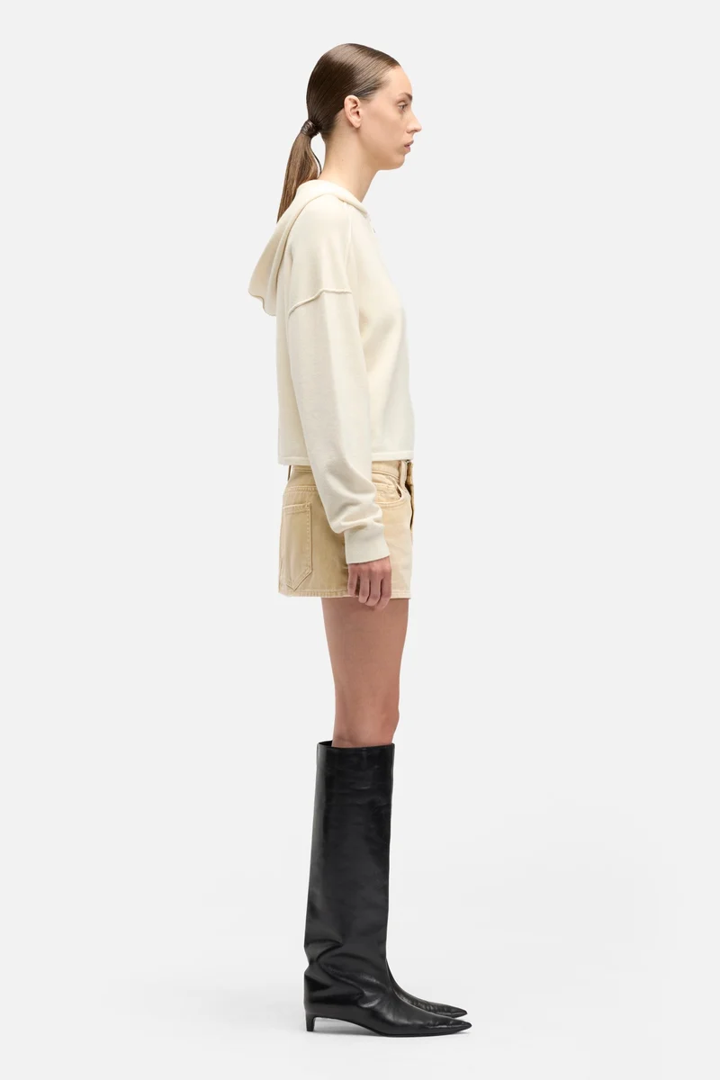 Cashmere Zipper Hoodie in Ice White