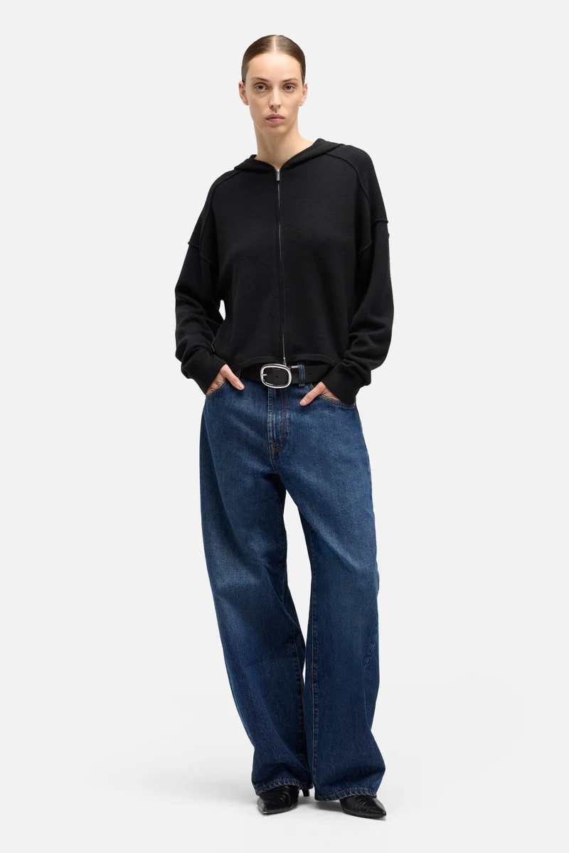 Cashmere Zipper Hoodie in Coal