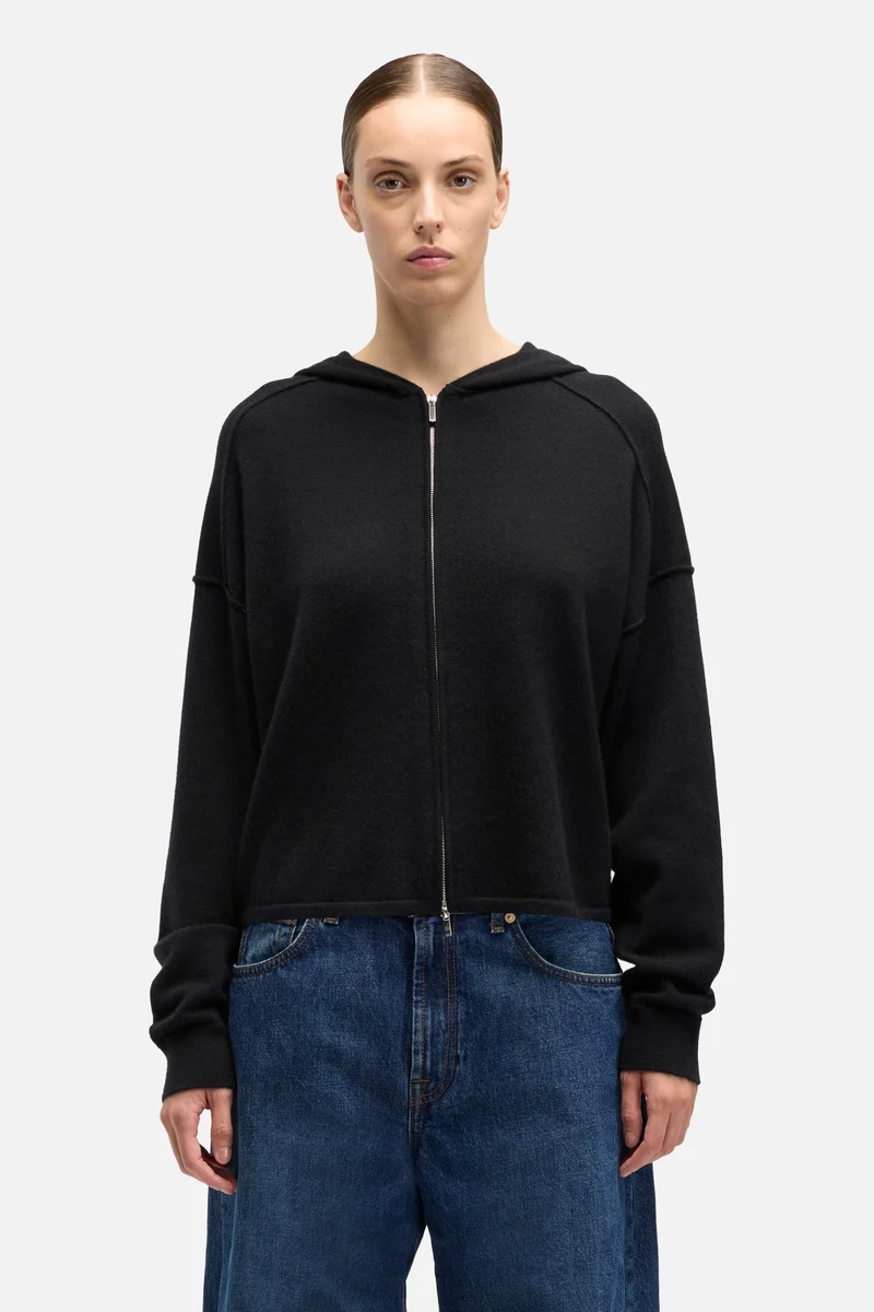 Cashmere Zipper Hoodie in Coal