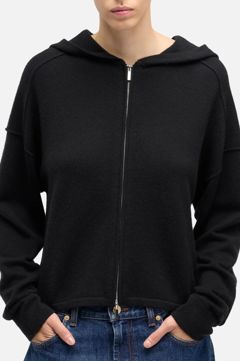 Cashmere Zipper Hoodie in Coal