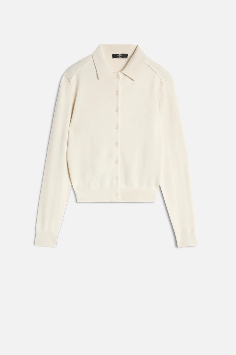 Cashmere Polo Cardigan in Ice White