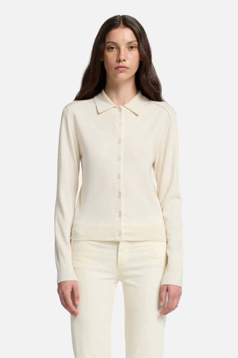 Cashmere Polo Cardigan in Ice White