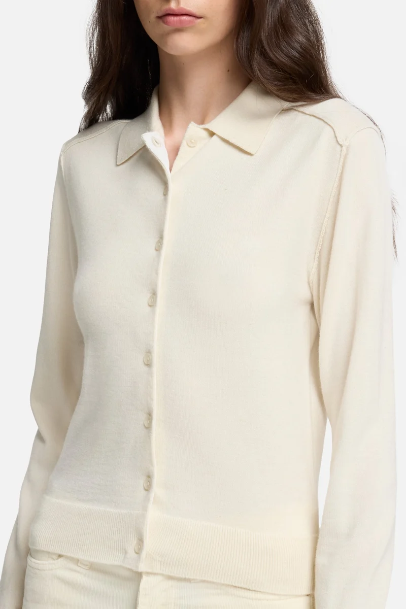 Cashmere Polo Cardigan in Ice White