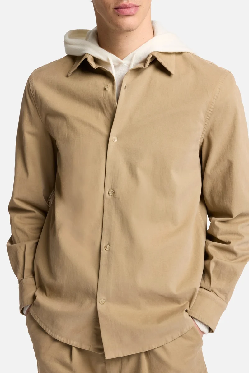 Comfort Twill Button Up Shirt In Silver Mink