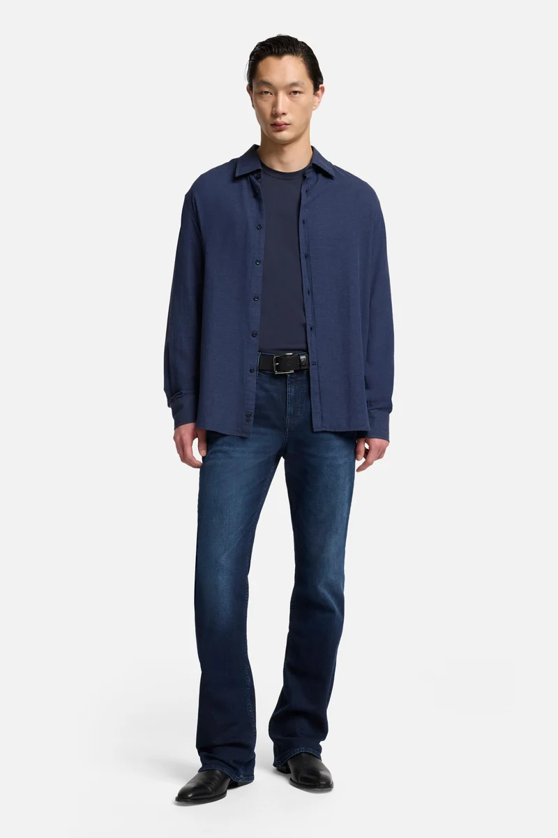 Cotton-Cashmere Button Up Shirt in Navy