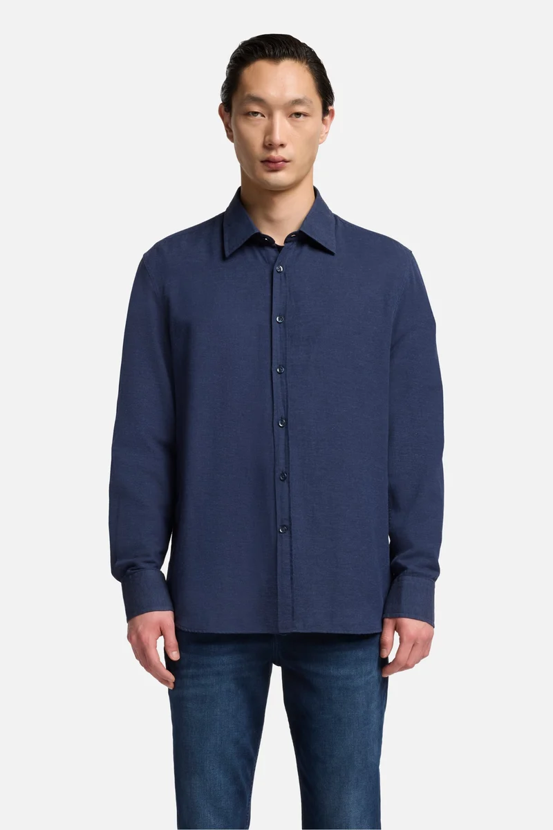 Cotton-Cashmere Button Up Shirt in Navy