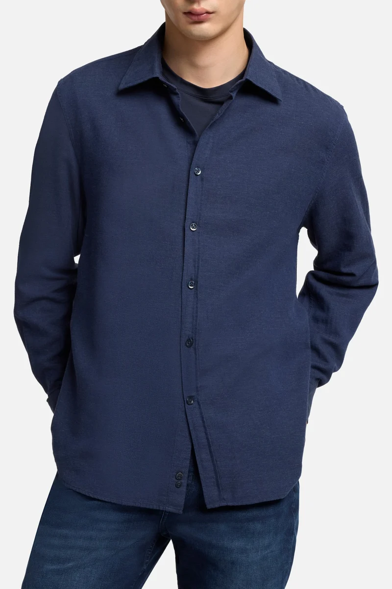 Cotton-Cashmere Button Up Shirt in Navy