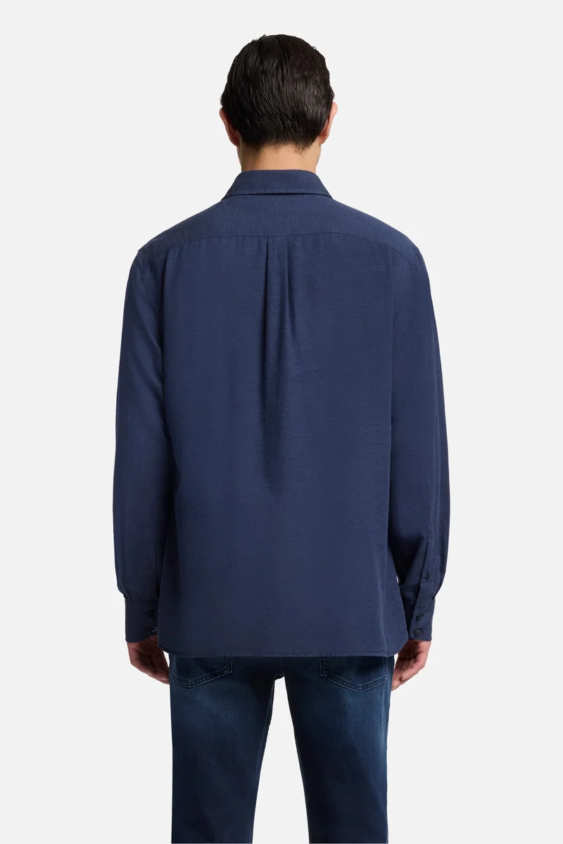 Cotton-Cashmere Button Up Shirt in Navy