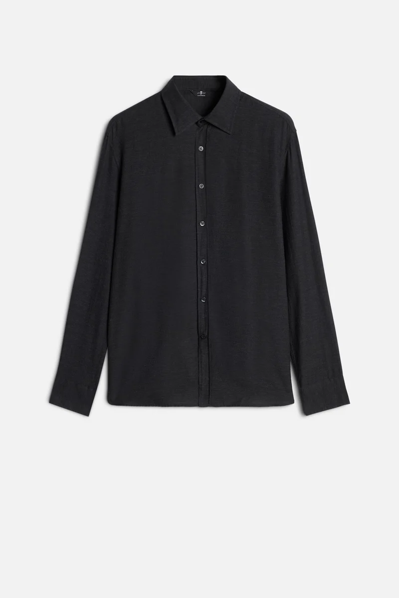Cotton-Cashmere Button Up Shirt in Dark Grey