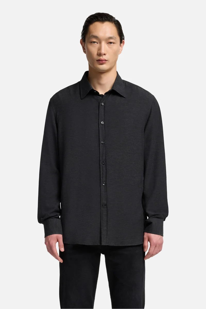Cotton-Cashmere Button Up Shirt in Dark Grey