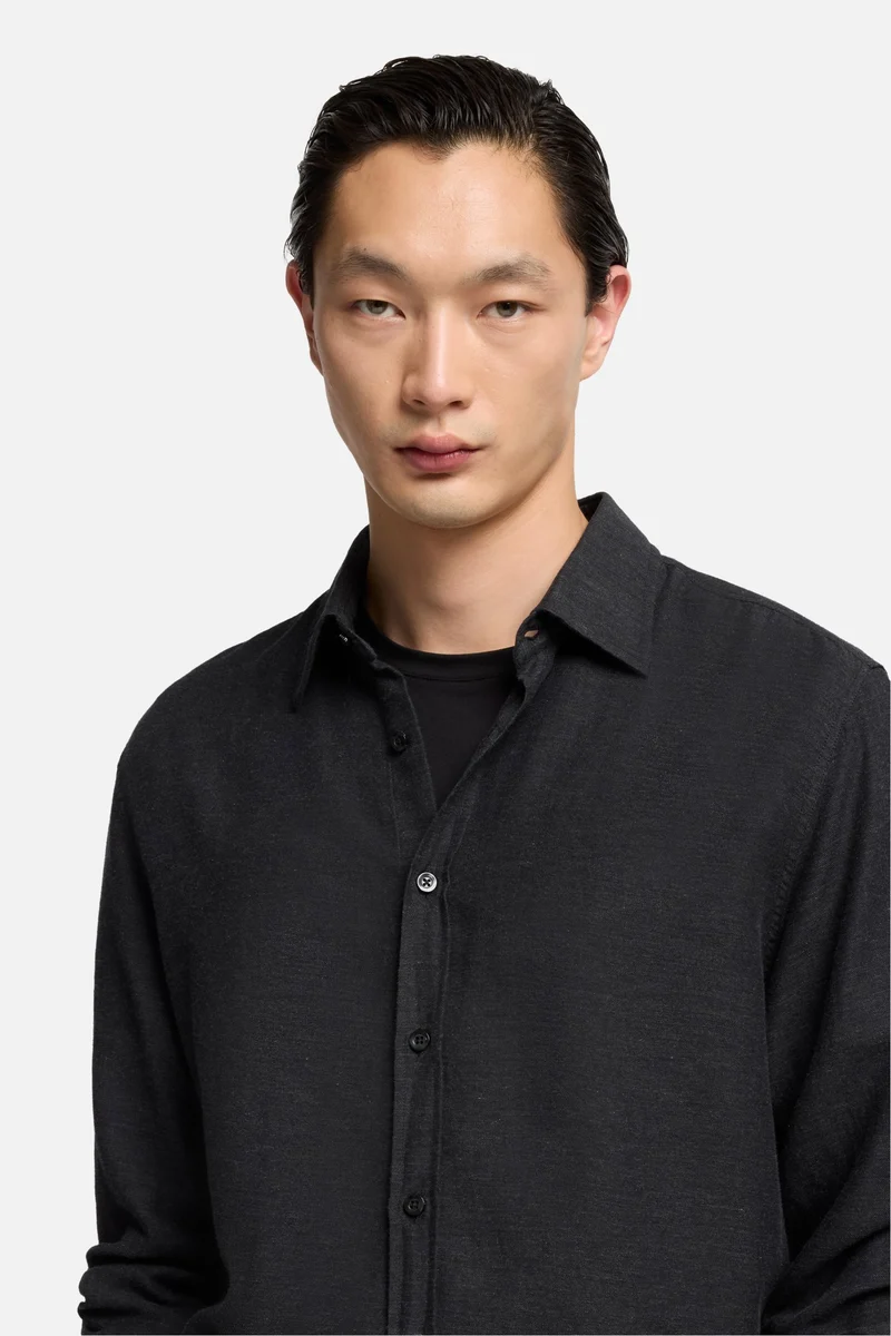 Cotton-Cashmere Button Up Shirt in Dark Grey
