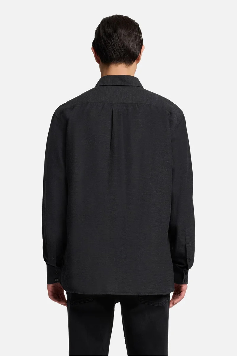 Cotton-Cashmere Button Up Shirt in Dark Grey