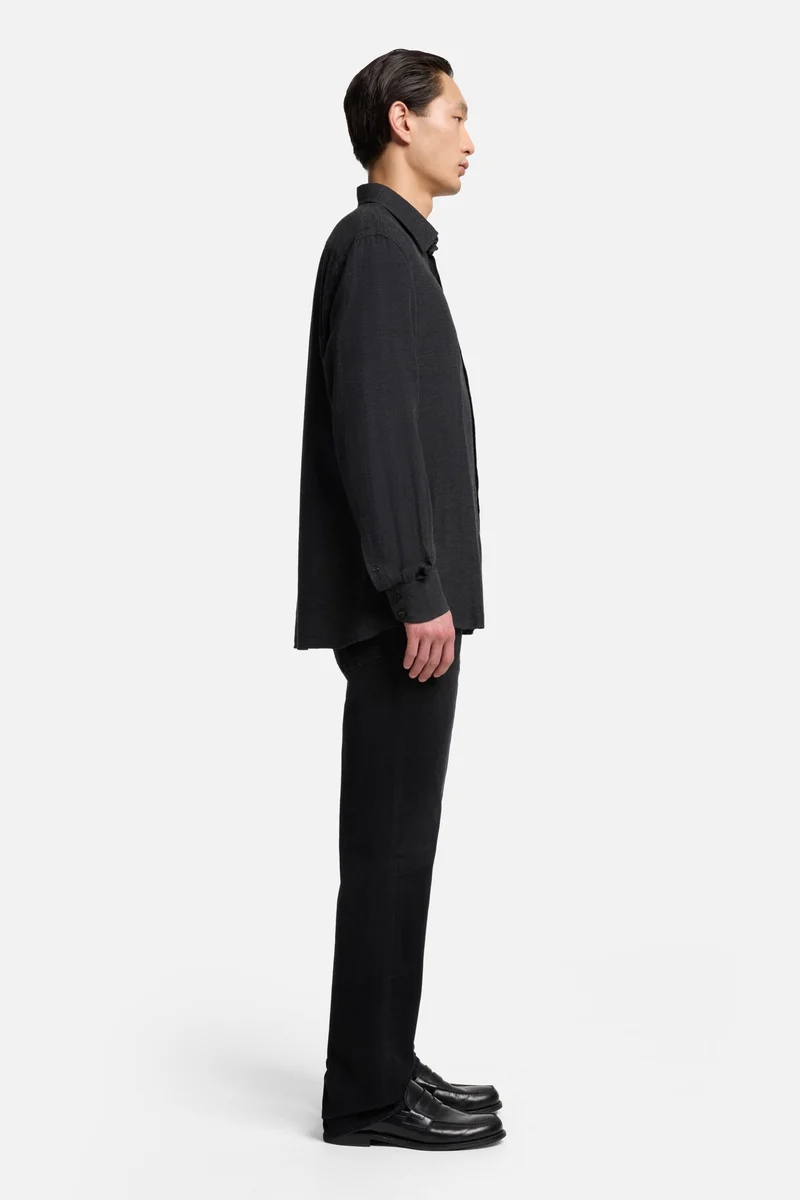 Cotton-Cashmere Button Up Shirt in Dark Grey