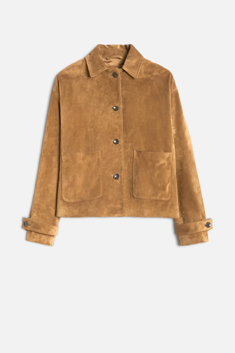 Suede Cropped Chore Jacket in Tobacco