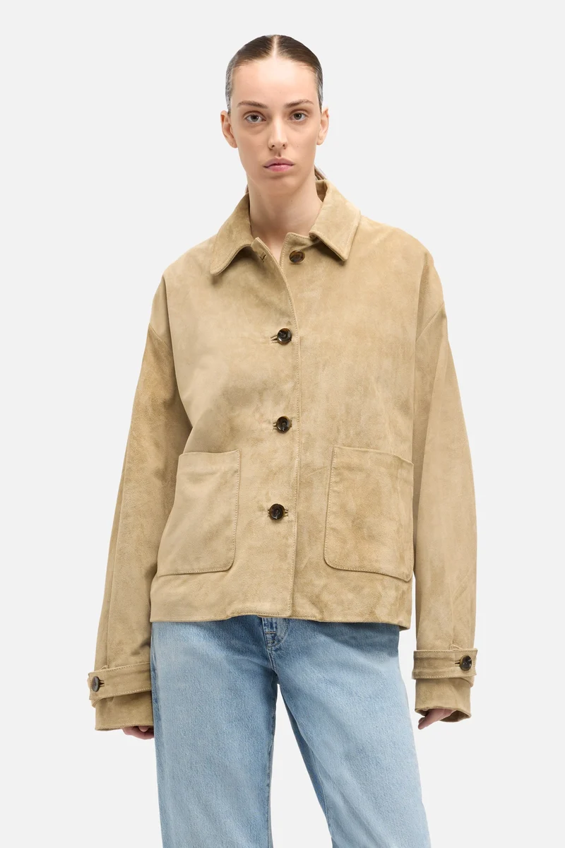Suede Cropped Chore Jacket in Safari