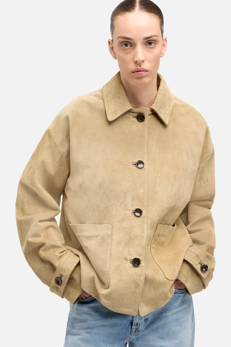 Suede Cropped Chore Jacket in Safari