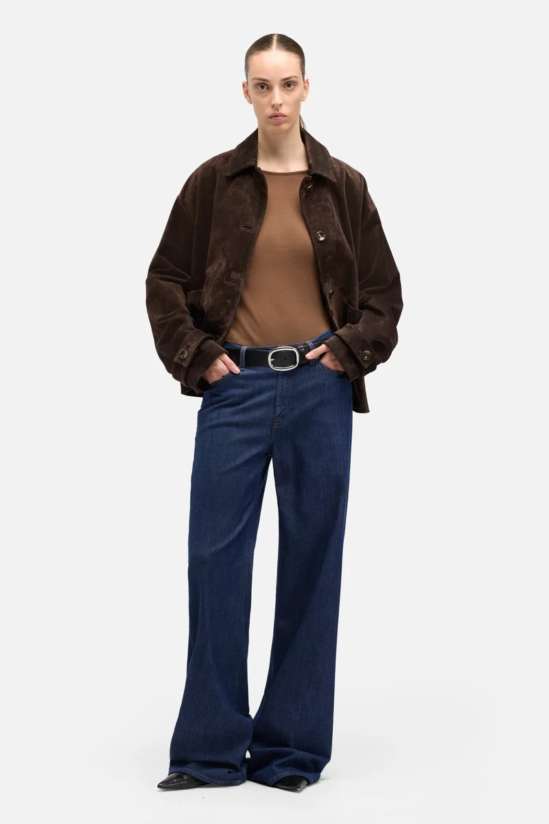 Suede Cropped Chore Jacket in Coffee Bean