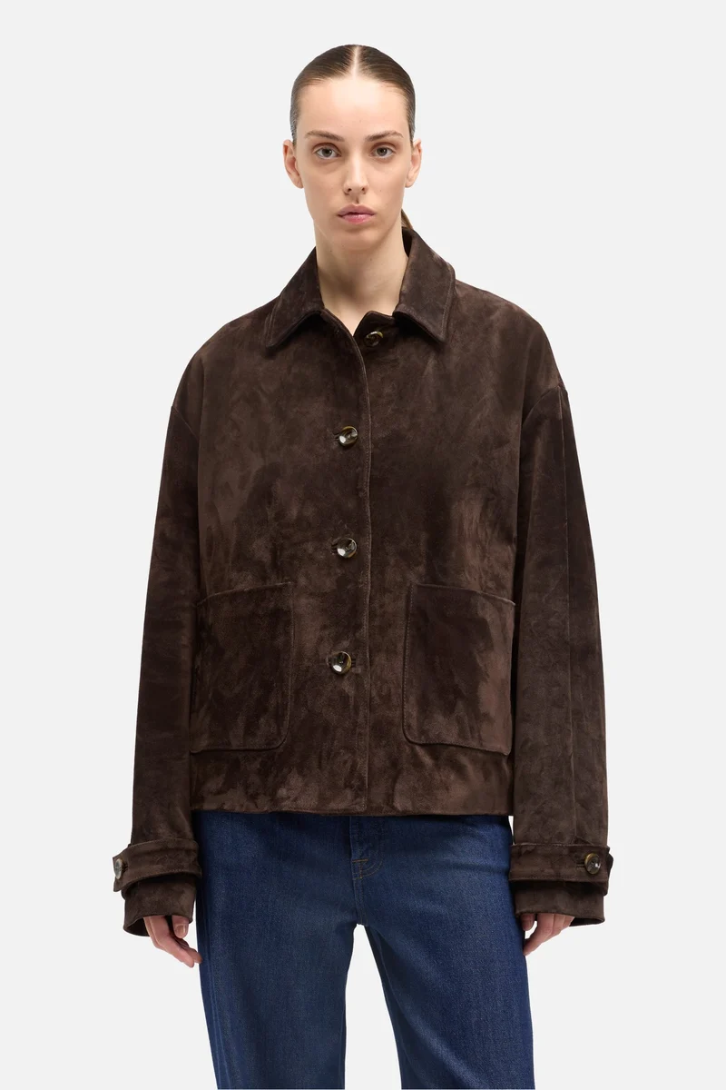 Suede Cropped Chore Jacket in Coffee Bean