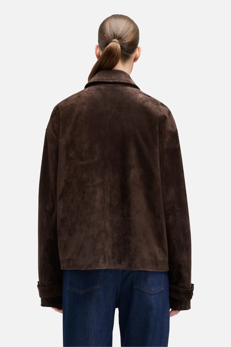 Suede Cropped Chore Jacket in Coffee Bean