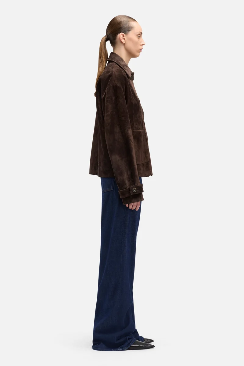 Suede Cropped Chore Jacket in Coffee Bean