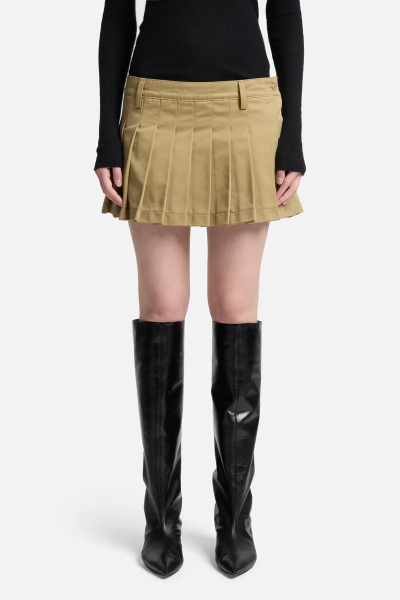 Comfort Twill Pleated Mini Skirt in Sand Storm