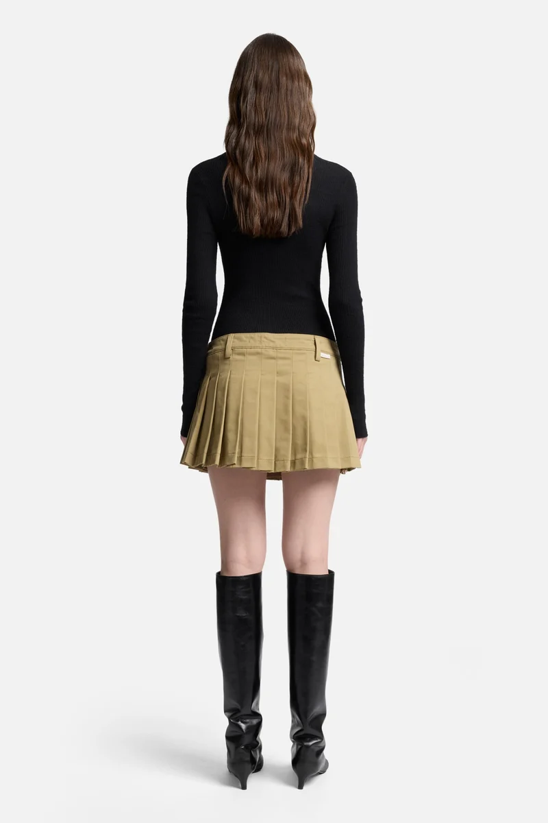 Comfort Twill Pleated Mini Skirt in Sand Storm