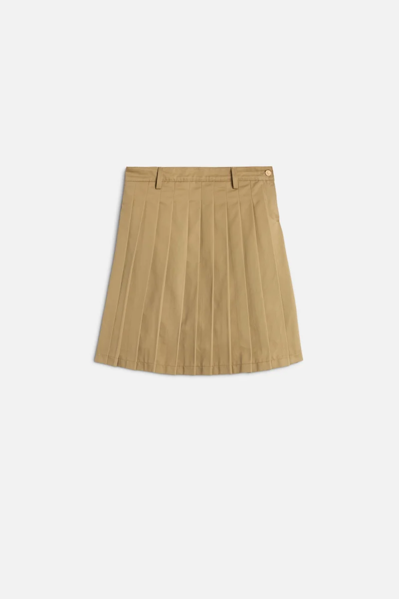 Comfort Twill Pleated Midi Skirt in Sand Storm