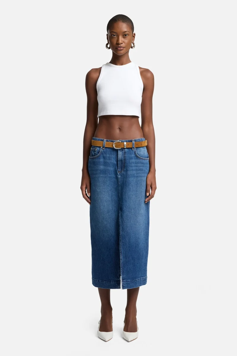 Amber Denim Midi Skirt in Artifact