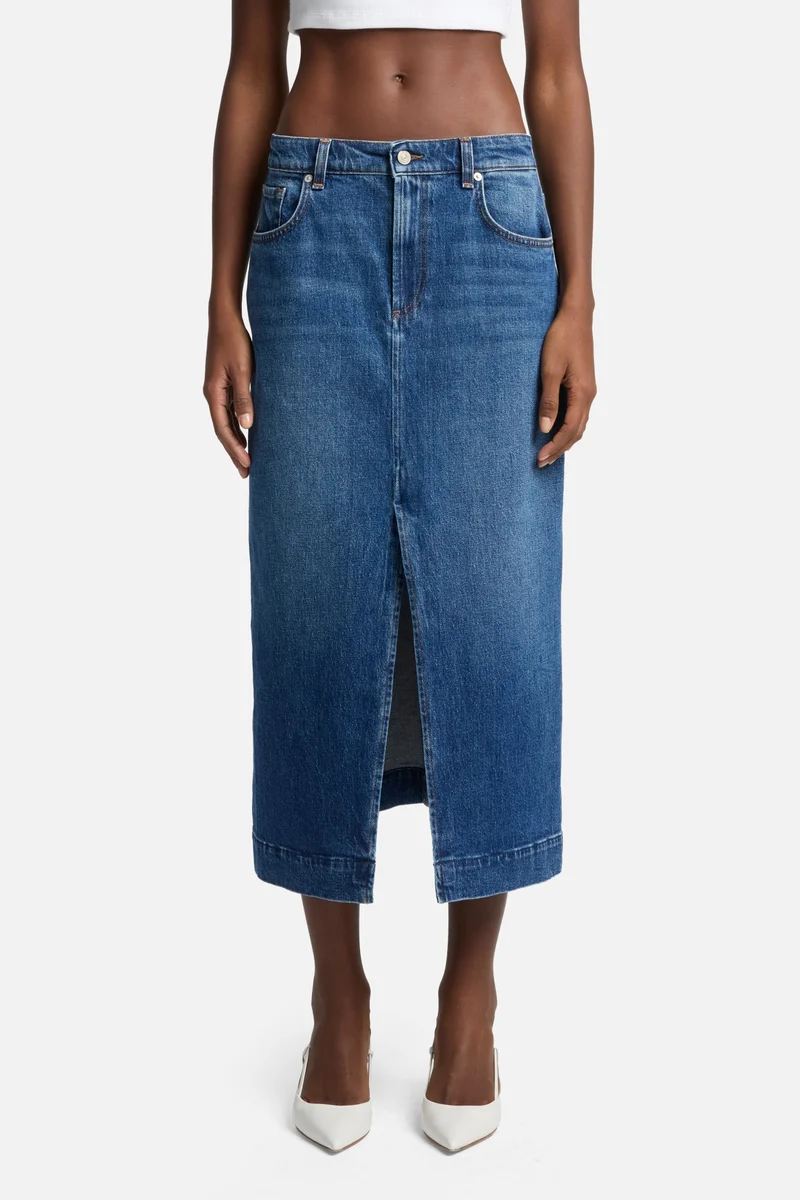 Amber Denim Midi Skirt in Artifact