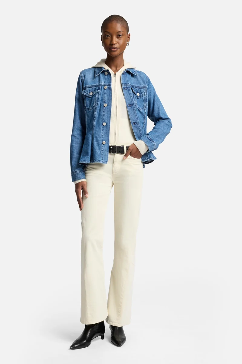 Weightless Denim Flounce Trucker Jacket in Hilo