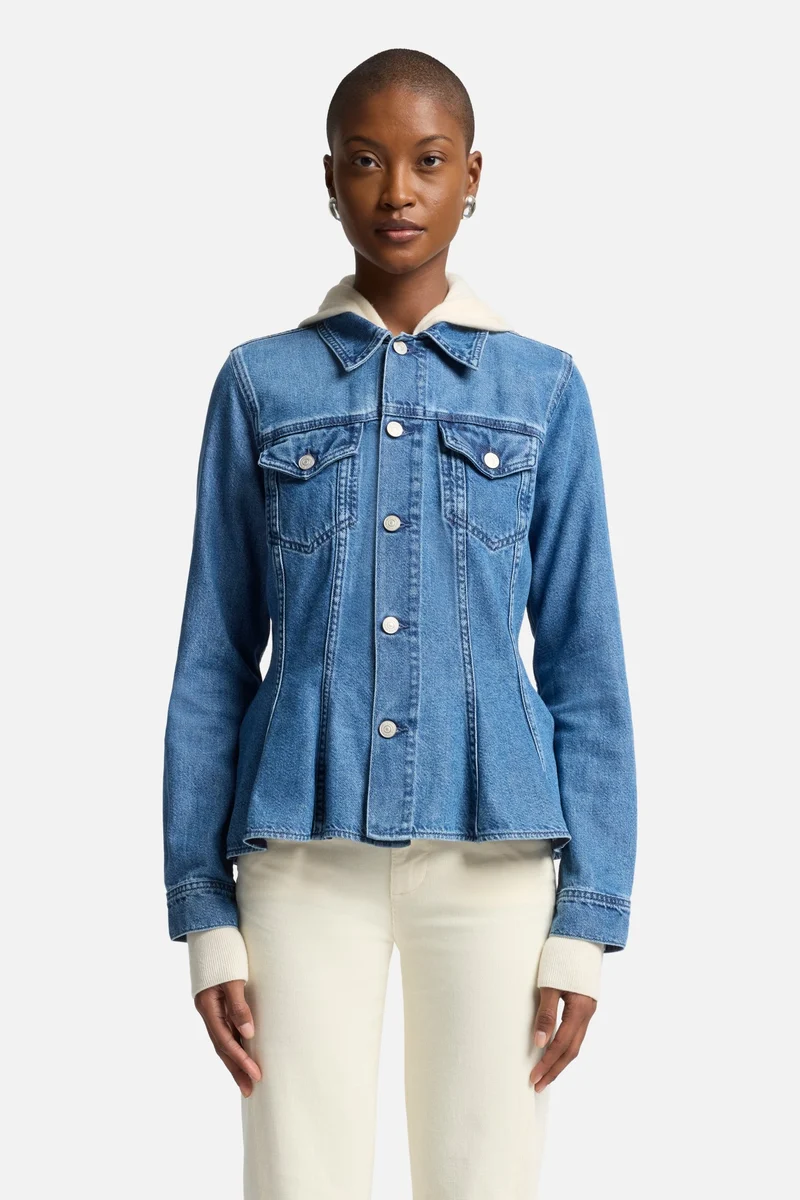 Weightless Denim Flounce Trucker Jacket in Hilo