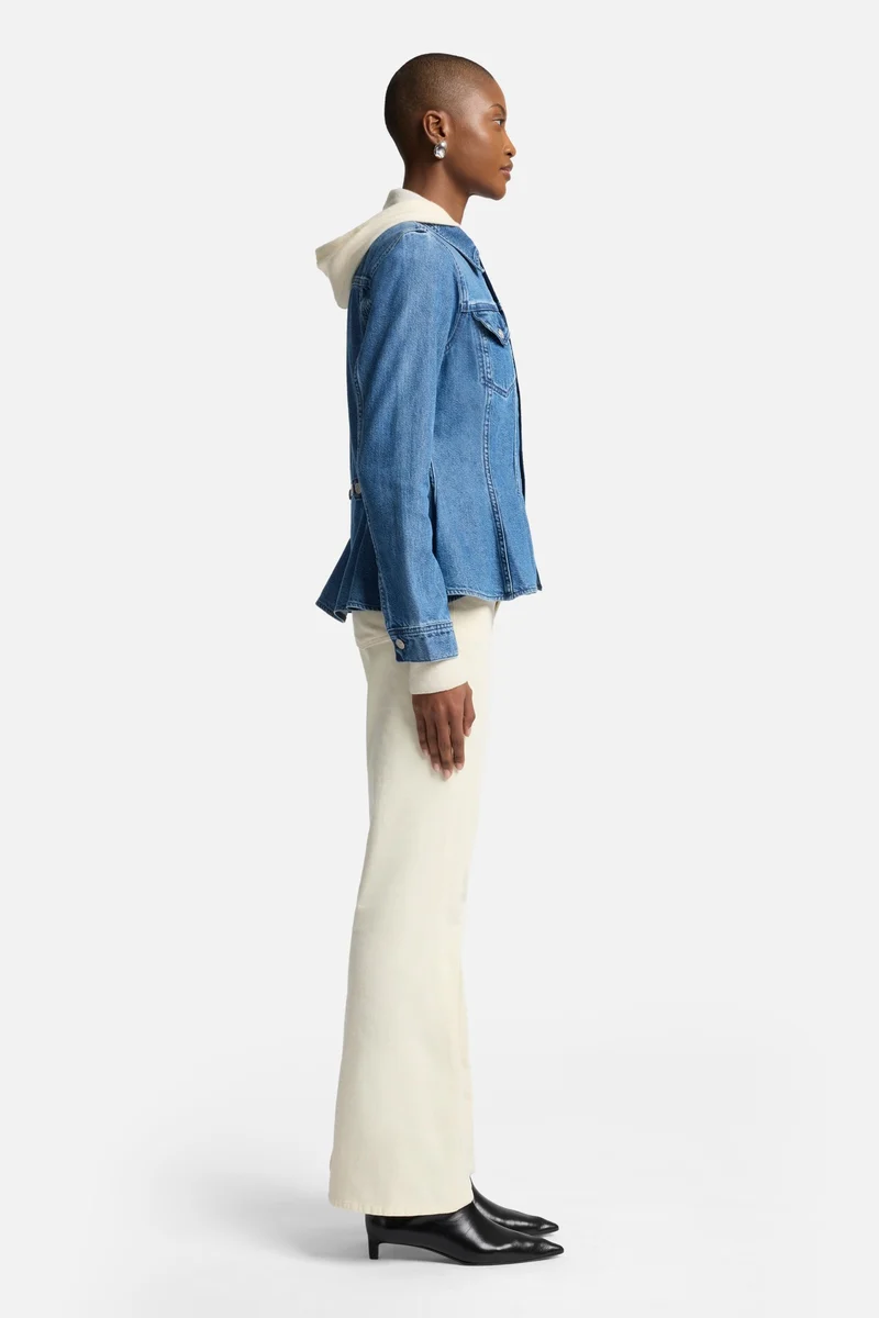 Weightless Denim Flounce Trucker Jacket in Hilo