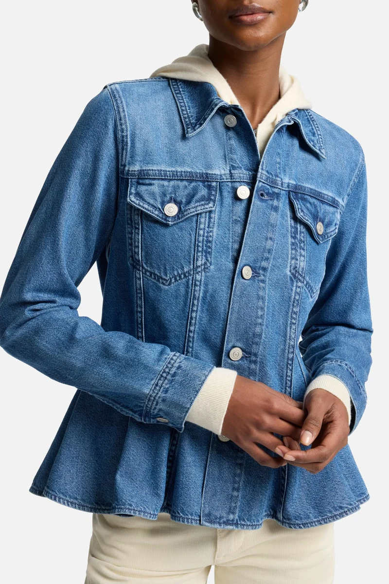 Weightless Denim Flounce Trucker Jacket in Hilo