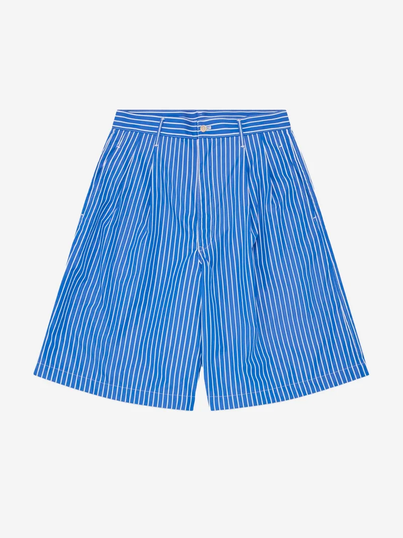 Shorts ampi blu a righe bianche con pinces