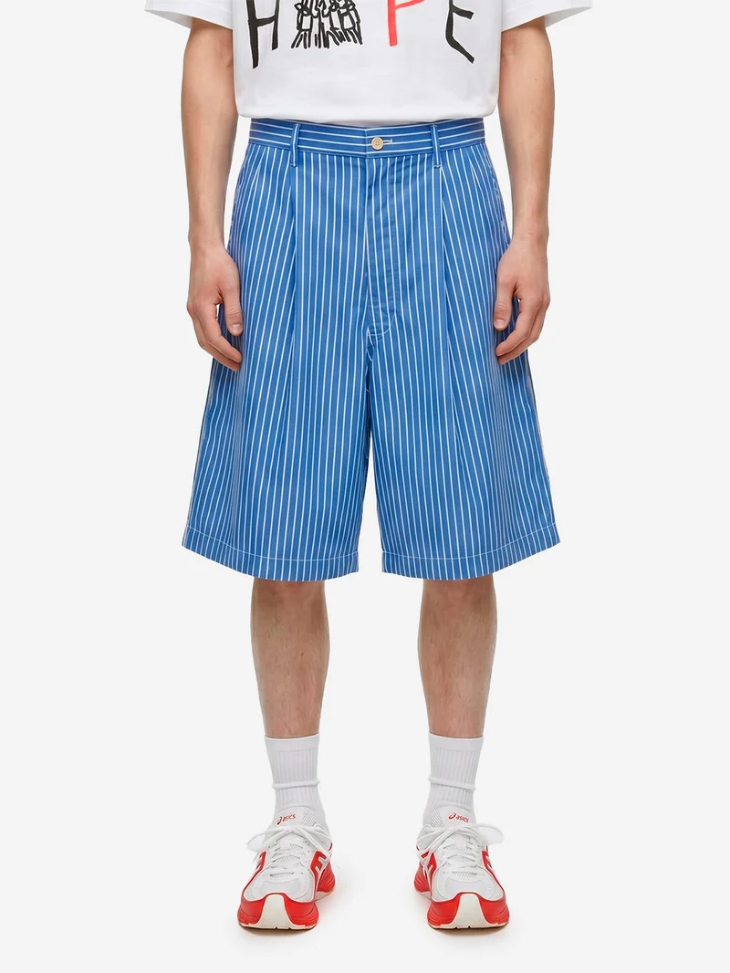 Shorts ampi blu a righe bianche con pinces