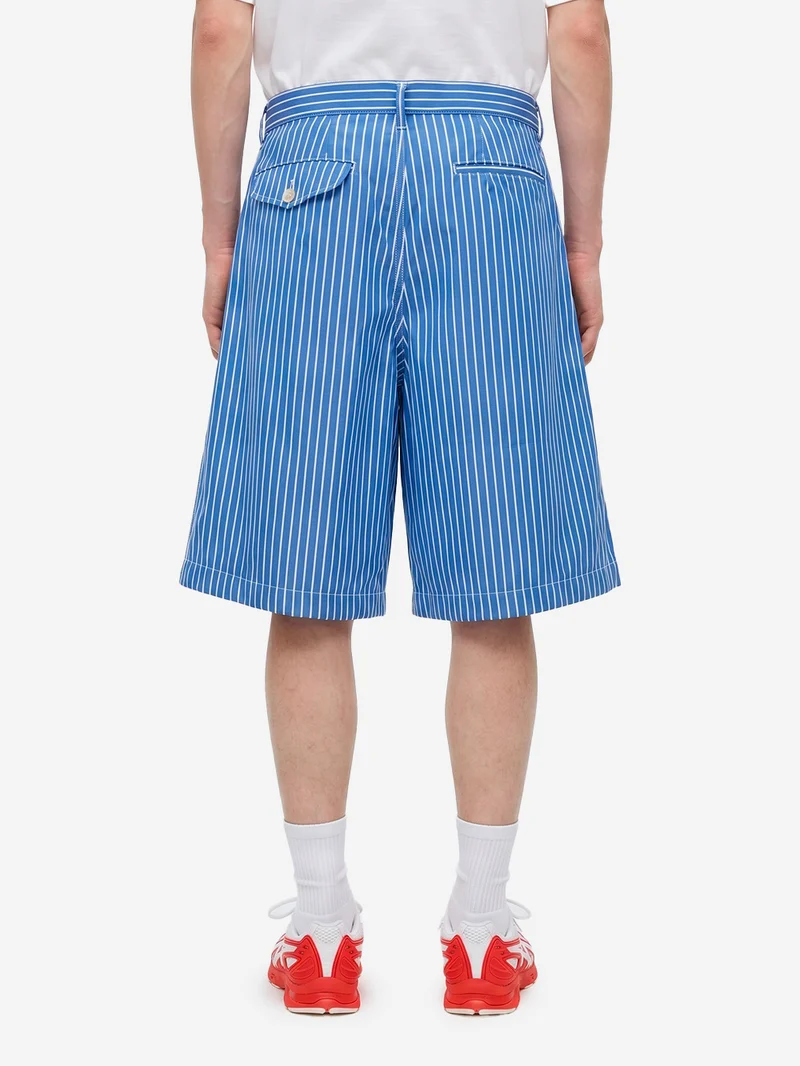 Shorts ampi blu a righe bianche con pinces