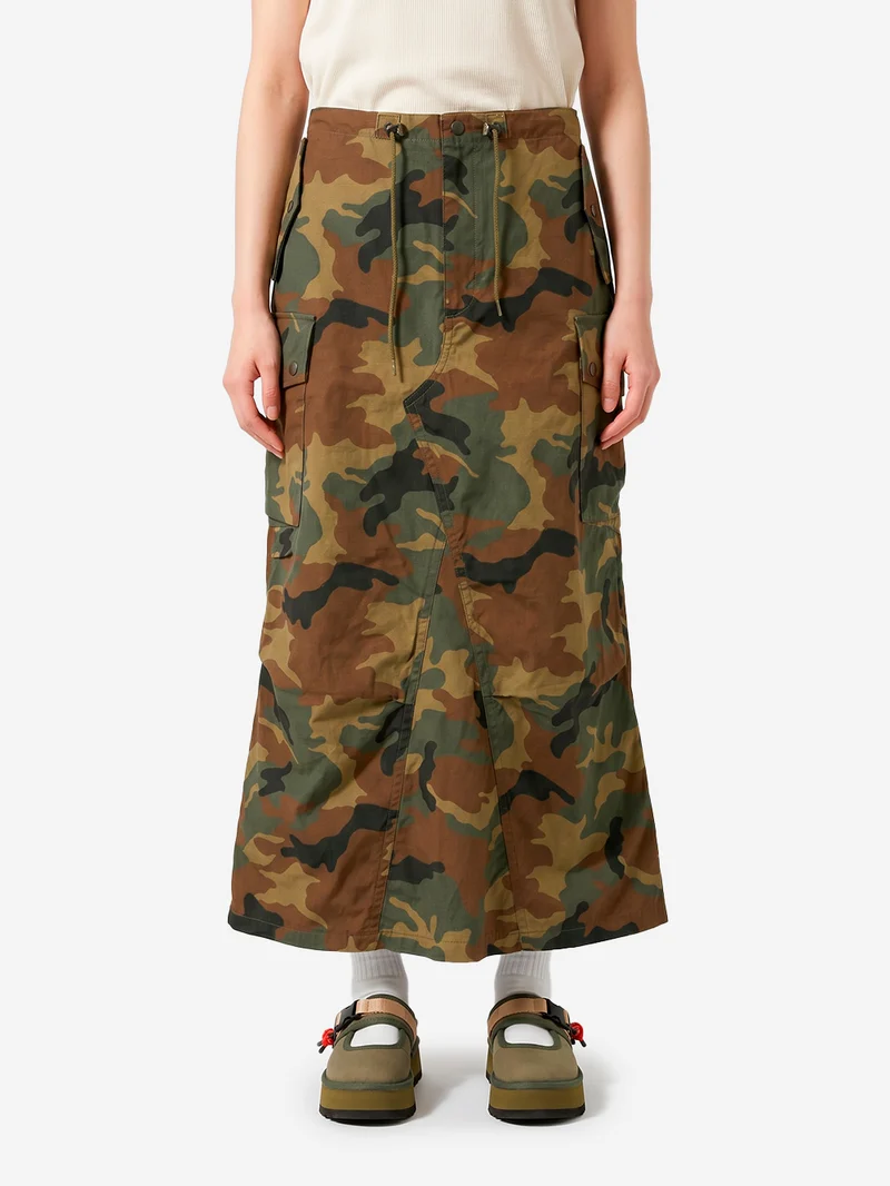 Gonna lunga svasasta camouflage in cotone ripstop