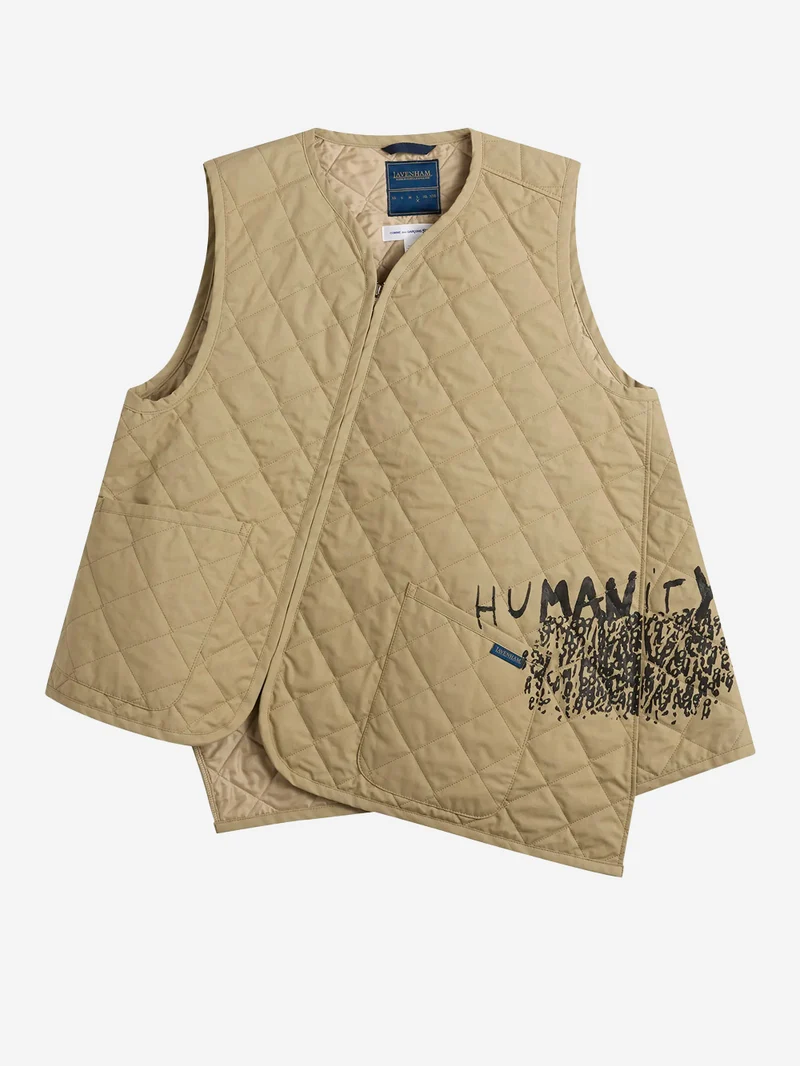 Gilet beige asimmetrico con trapuntatura a diamante x Lavenham