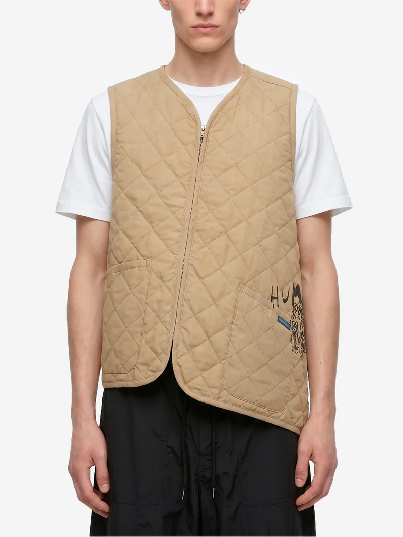 Gilet beige asimmetrico con trapuntatura a diamante x Lavenham