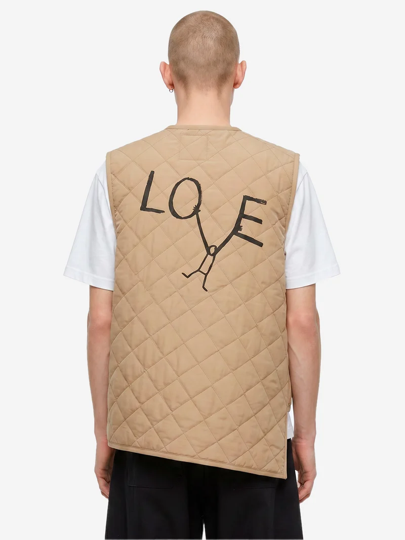 Gilet beige asimmetrico con trapuntatura a diamante x Lavenham