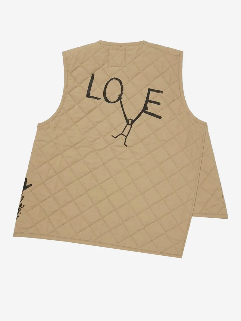 Gilet beige asimmetrico con trapuntatura a diamante x Lavenham