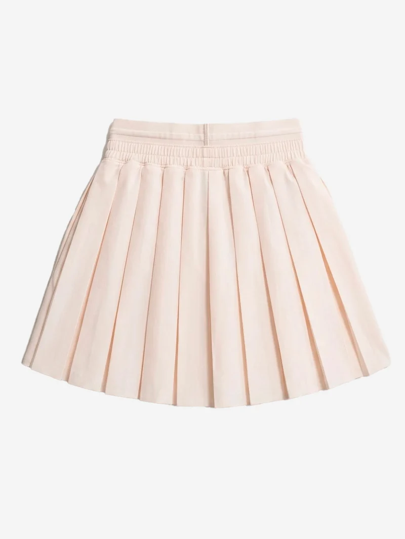 Minigonna panna in taffetà plissettato con Swoosh ricamato