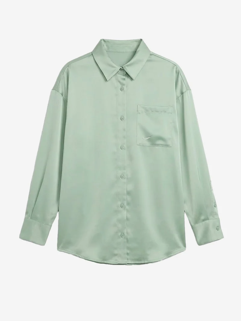 Camicia oversize satinata verde chiaro con piping