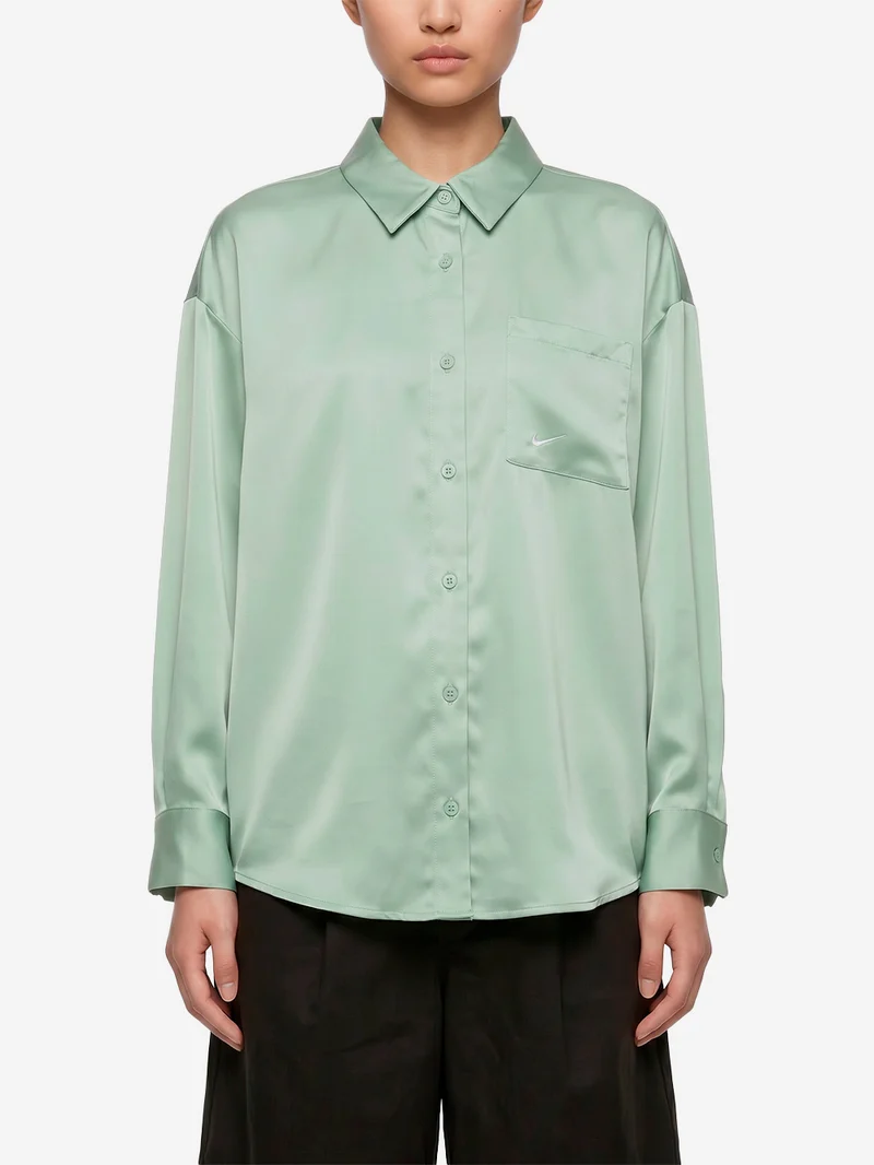 Camicia oversize satinata verde chiaro con piping