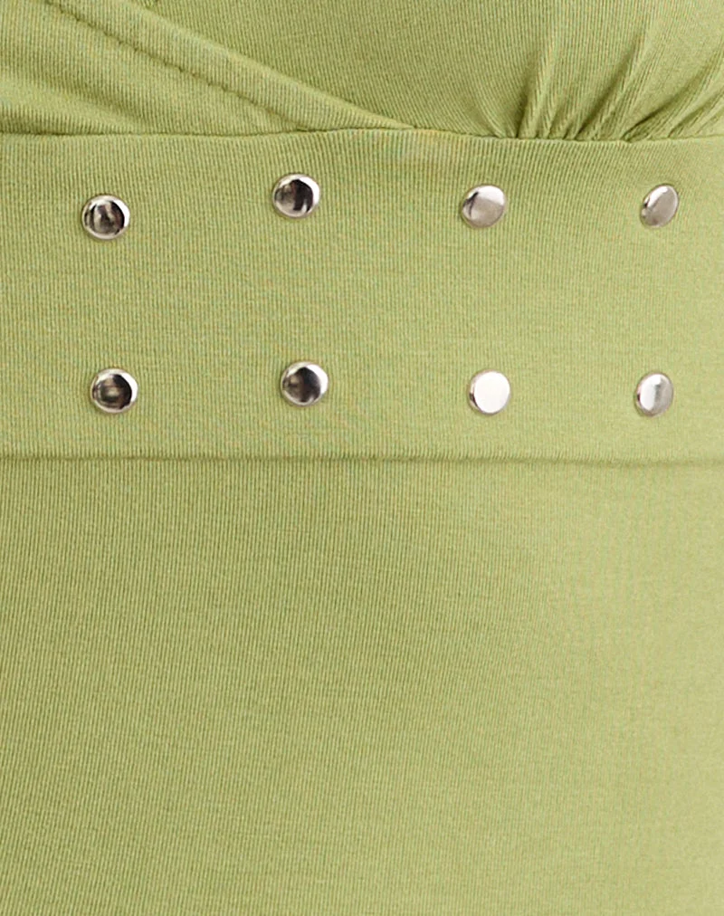 Mayoti-Top aus Rayon-Jersey in Apfelgrün mit Nieten