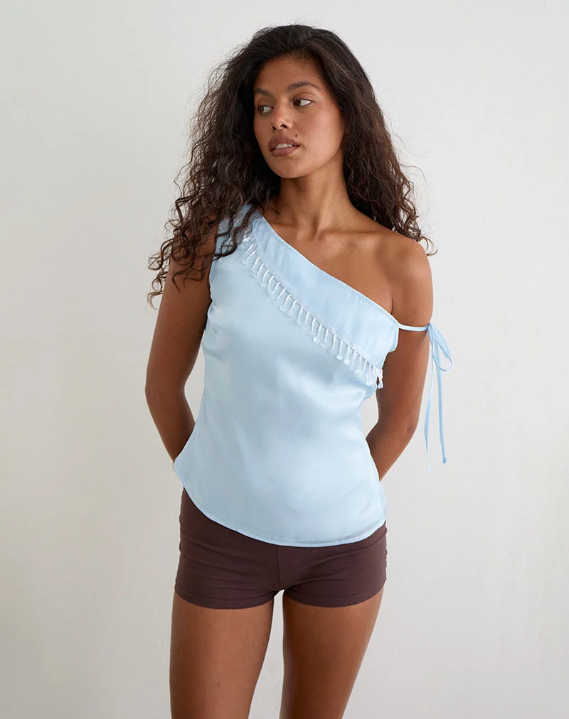Dalvia-Oberteil aus Satin-Organza in Hellblau