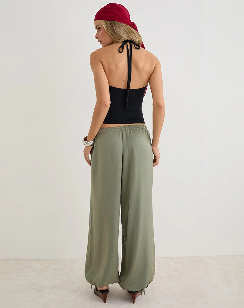 Brizid Ballonhose aus Crinkle-Satin in Khaki