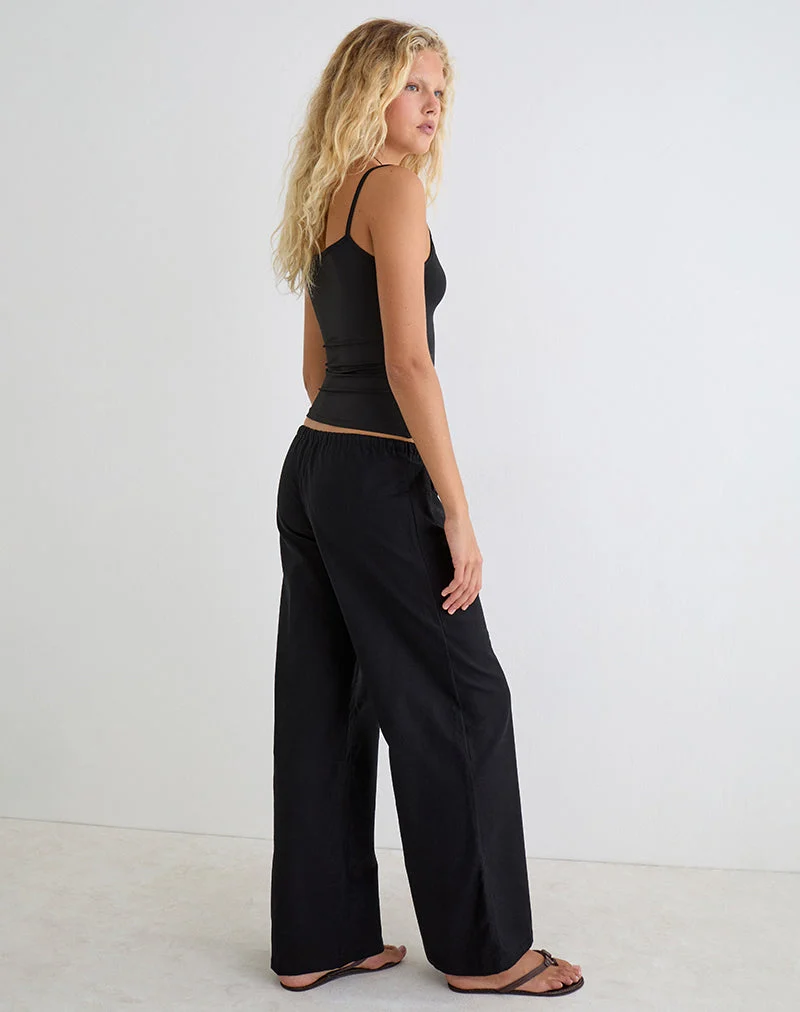 Yua-Hose mit weitem Bein aus Leinen, schwarz