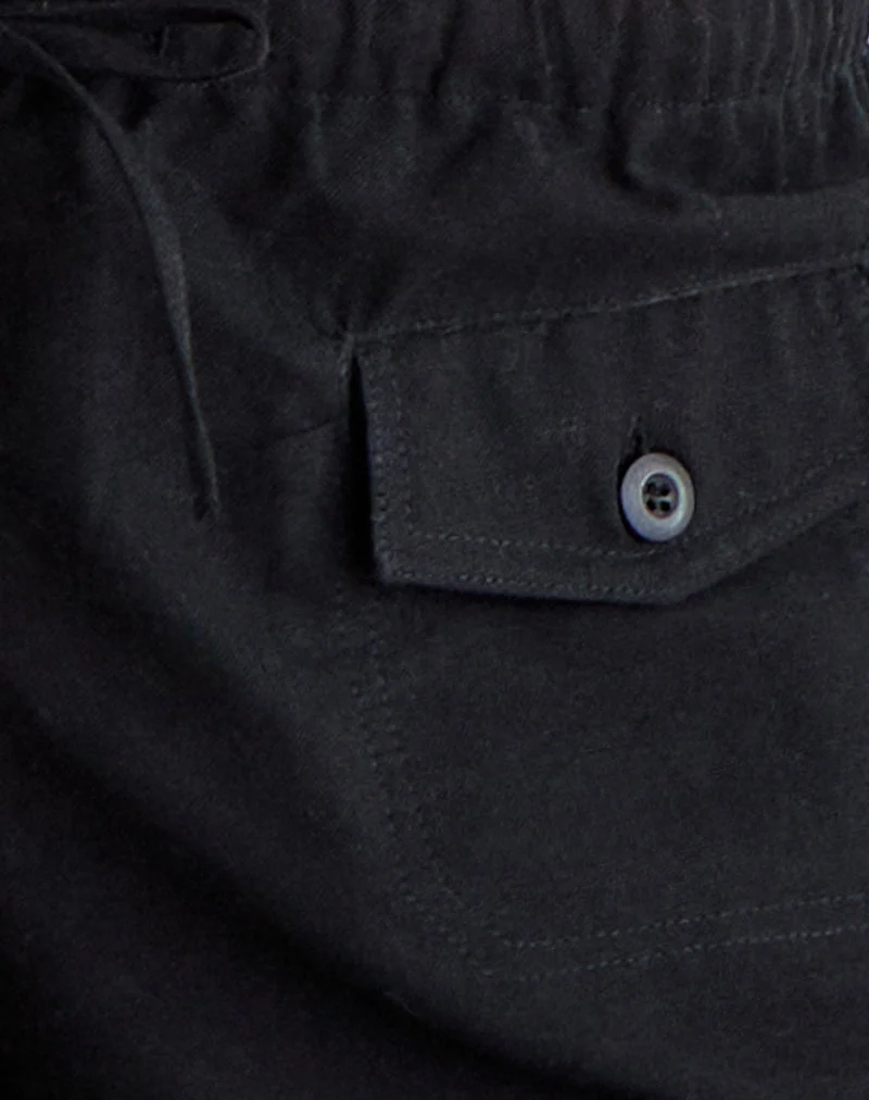 Yua-Hose mit weitem Bein aus Leinen, schwarz